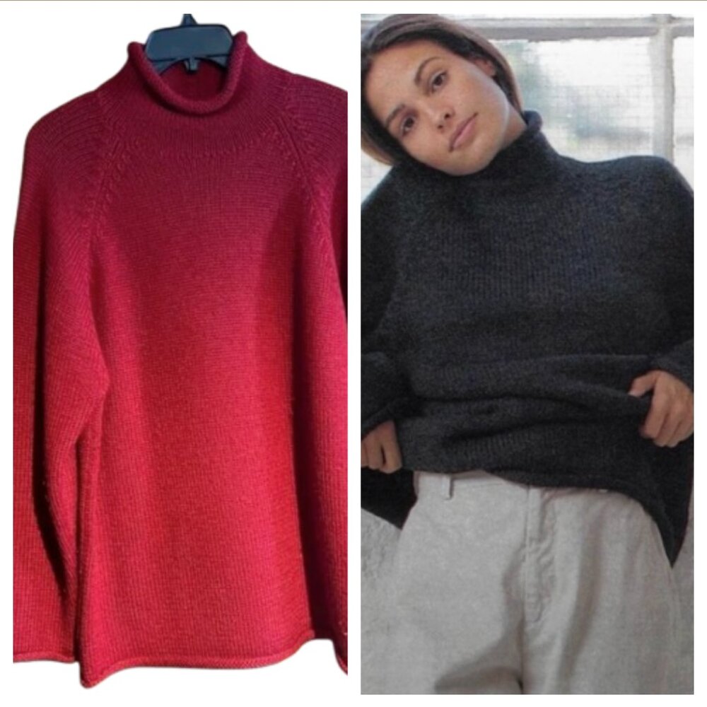J. Crew 90s Vintage Roll Neck Pullover Sweater rollneck Red Chunky Wool Large